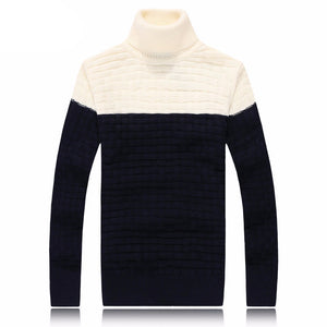 High-Necked Wool Sweater with Slit Color Design