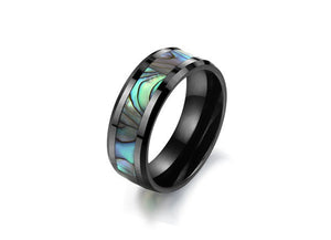 Black Ceramic Ring with Natural Shell Design