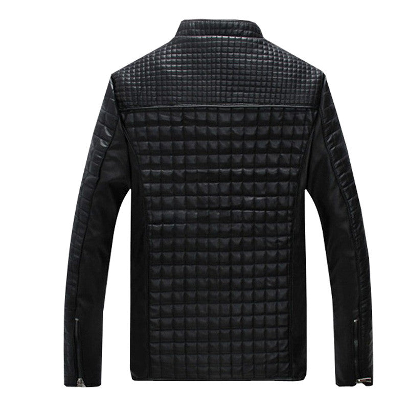 Classic Leather Jacket with Checkered Texture