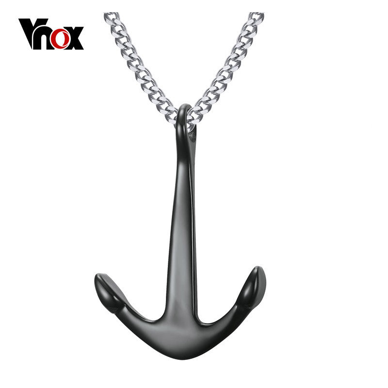 Onyx Anchor Necklace (24" Chain)