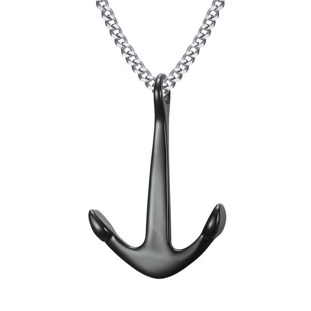 Onyx Anchor Necklace (24" Chain)