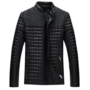 Classic Leather Jacket with Checkered Texture