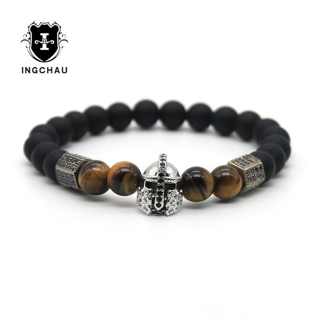 Spartan Helmet with Tiger Eye Bead Bracelet