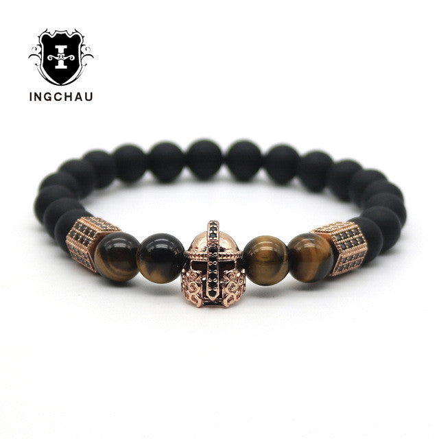 Spartan Helmet with Tiger Eye Bead Bracelet