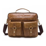 Leather Messenger Bag with Dual Front Pockets