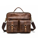 Leather Messenger Bag with Dual Front Pockets