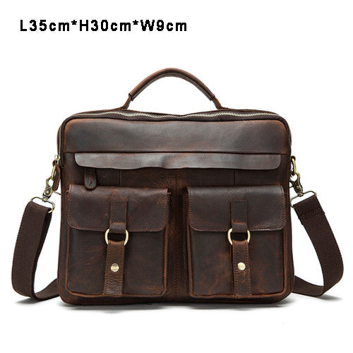 Leather Messenger Bag with Dual Front Pockets