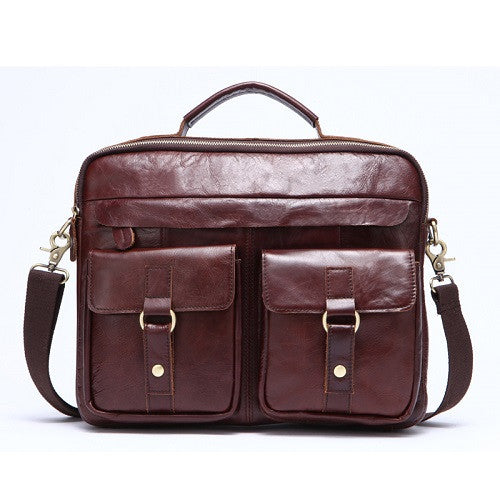 Leather Messenger Bag with Dual Front Pockets