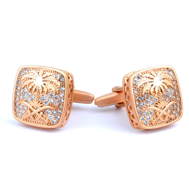 Rose Gold Palm & Crystal Cufflinks