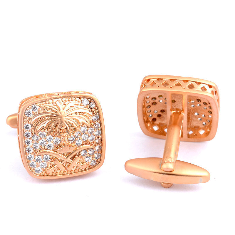 Rose Gold Palm & Crystal Cufflinks